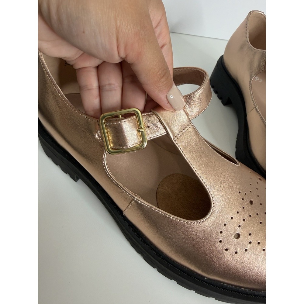 NEW WYDR Studios T-Strap Lug Mary Jane Metallic Rose Leather Shoes Size 9 - Picture 4 of 13